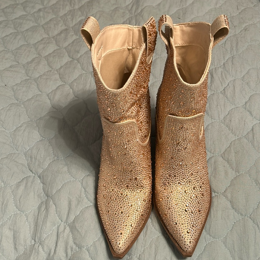 SHEIN gold rhinestone boots.  Size 6 never worn.